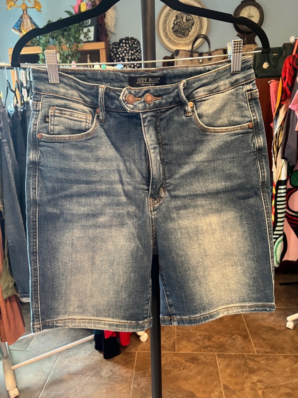 Judy Blue Faded Blue Mid-Length Denim Shorts